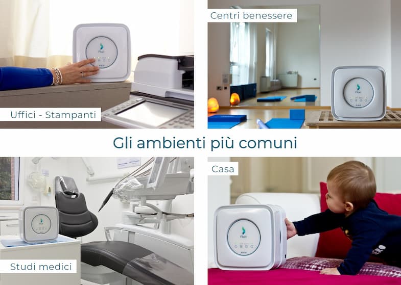 ambienti che possono beneficiare di purificatore d'aria: uffici, centri benessere, studi medici, casa